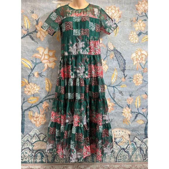 New ANTHROPOLOGIE Bhanuni by Jyoti Tiered Short-Sleeve Dress size Small - Picture 9 of 10